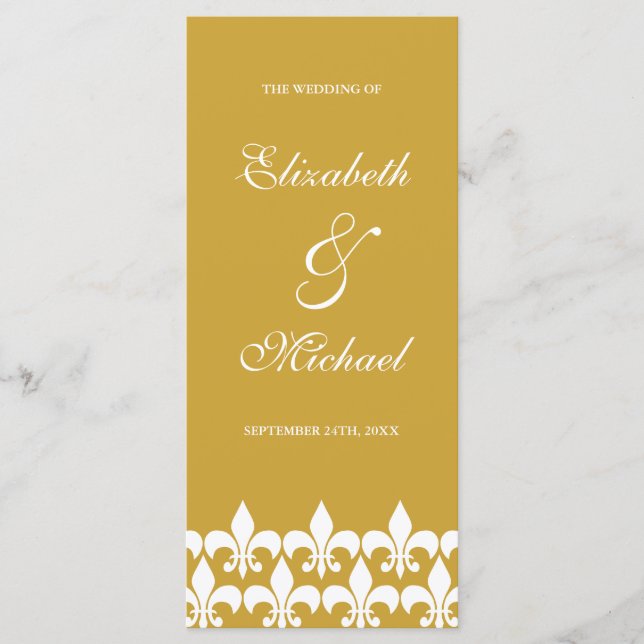Gold and White Fleur de Lis Wedding Program Programme (Front)