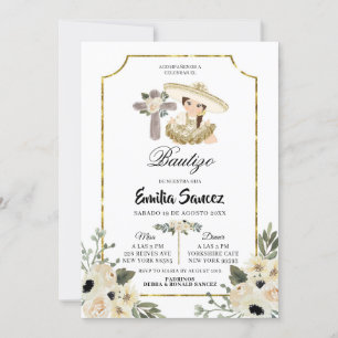 Gold and White Floral Girl Bautizo Invitacion Invitation