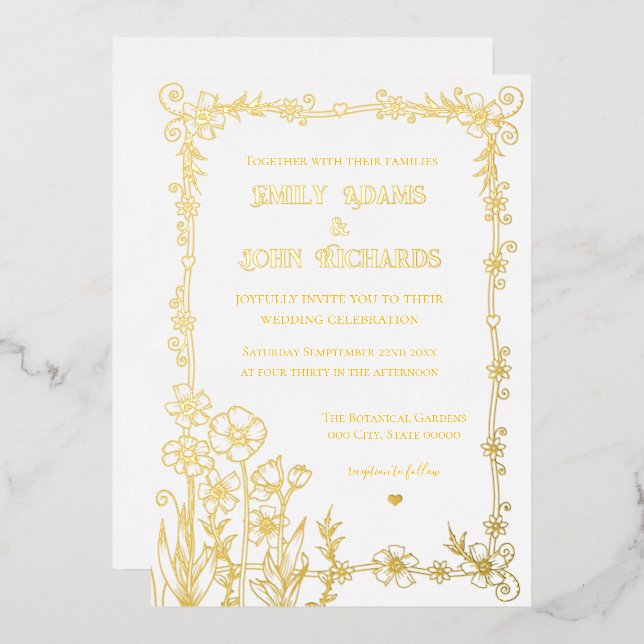 Gold and White Floral Hand Drawn Wedding  (Front/Back)