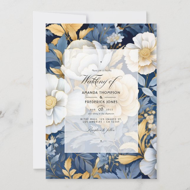 Gold and White Floral Wedding Invitation (Front)