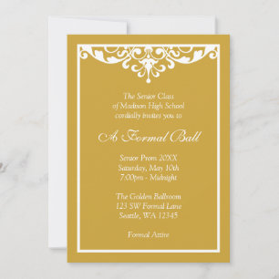 Gold and White Flourish Formal Prom Dance Ball Invitation