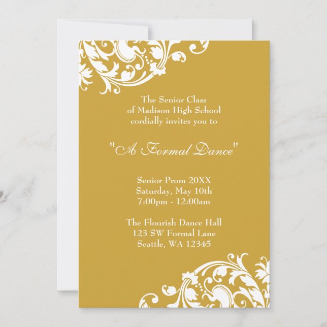 Gold and White Flourish Prom Formal Invitation (Front)