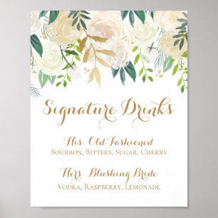 Gold and White Flower Signature Drinks Sign
