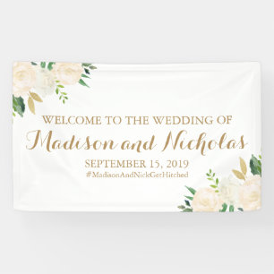 Gold and White Flower Wedding Banner Decoration