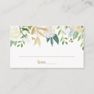 Gold and White Flower Wedding Flat Place Card