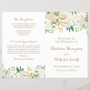 Gold and White Flower Wedding Program Booklets Flyer