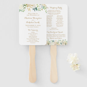 Gold and White Flower Wedding Program Fans