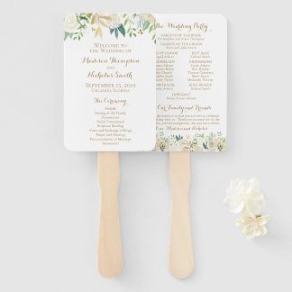 Gold and White Flower Wedding Program Fans