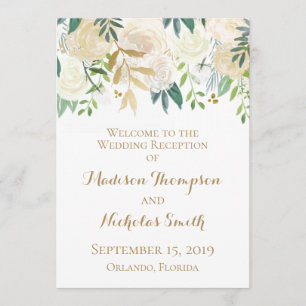 Gold and White Flower Wedding Reception Programs Programme