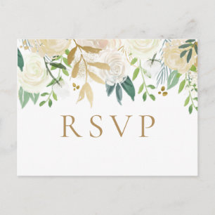 Gold and White Flower Wedding RSVP Postcards