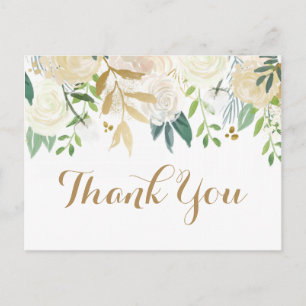 Gold and White Flower Wedding Thank You Postcards