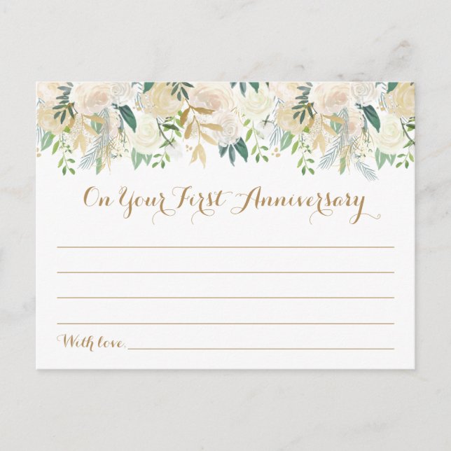 Gold and White Flower Wedding Time Capsule Cards (Front)
