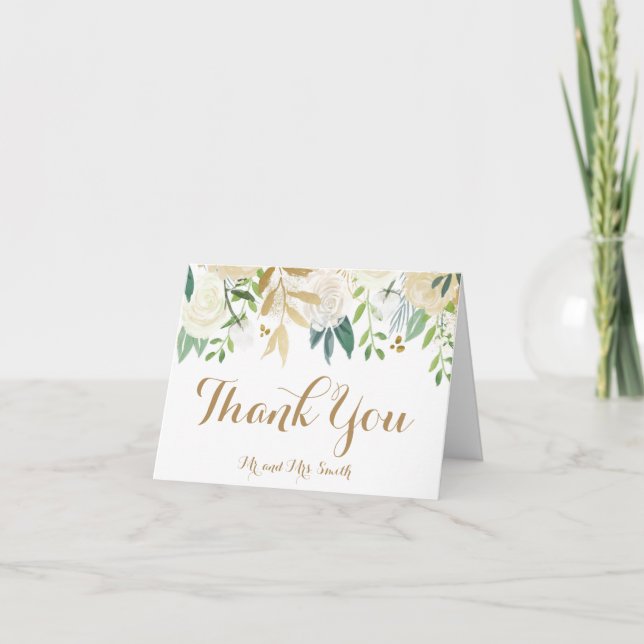 Gold and White Flowers Folded Thank You Cards (Front)