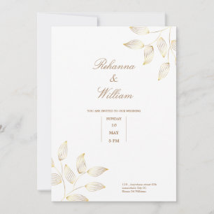gold and white flowers simple elegant wedding card