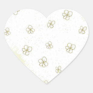 gold and white flowers wedding heart sticker