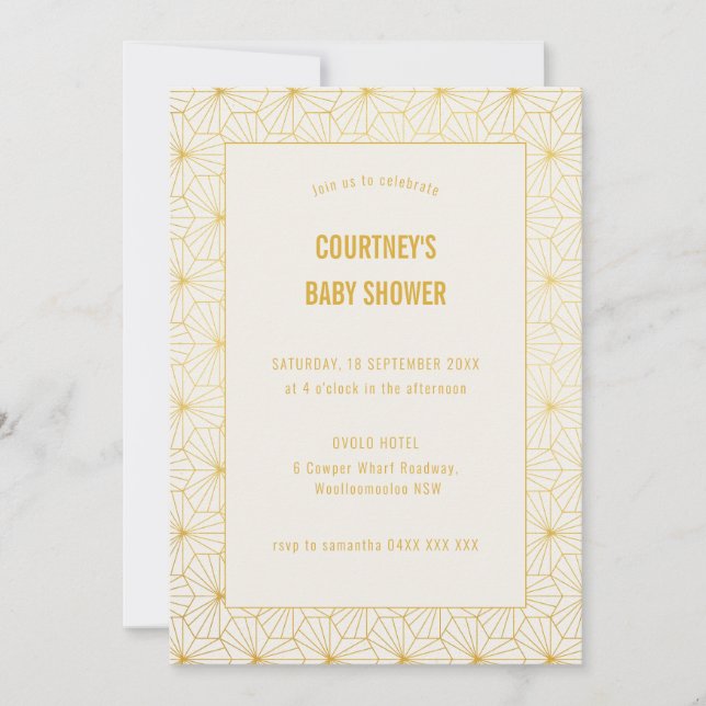 Gold and White Geometric Art Deco Baby Shower Invitation (Front)