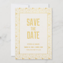 Gold and White Geometric Art Deco Save the date
