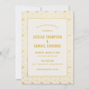 Gold and White Geometric Art Deco Wedding  Invitation