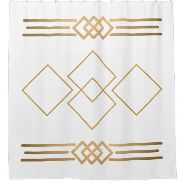 Gold and White Geometric Shower Curtain (Front)