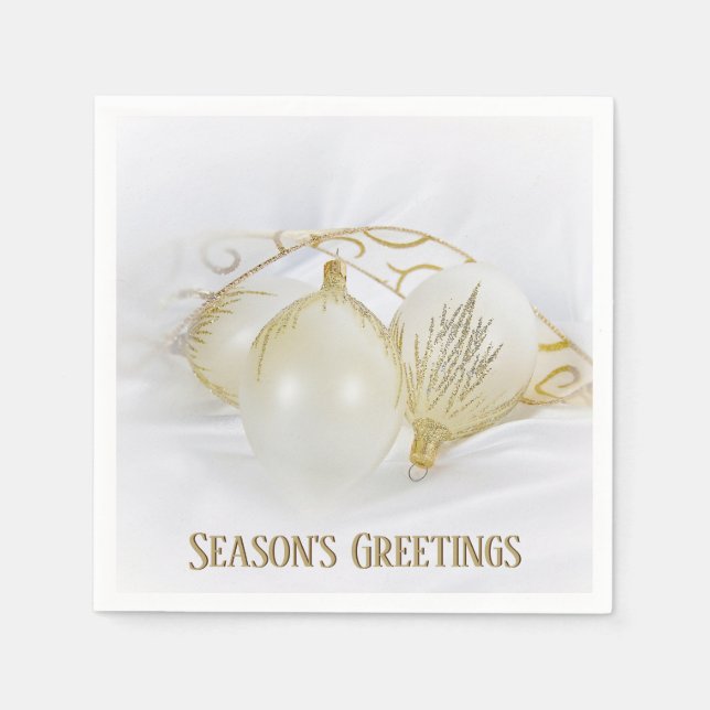 Gold and White Glitter Holiday Ornaments Napkins (Front)