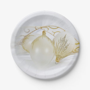 Gold and White Glitter Ornaments Paper Plate
