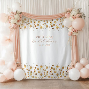 Gold and White Glittery Bridal Shower Backdrop Tapestry