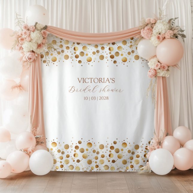 Gold and White Glittery Bridal Shower  Backdrop Tapestry (Creator Uploaded)