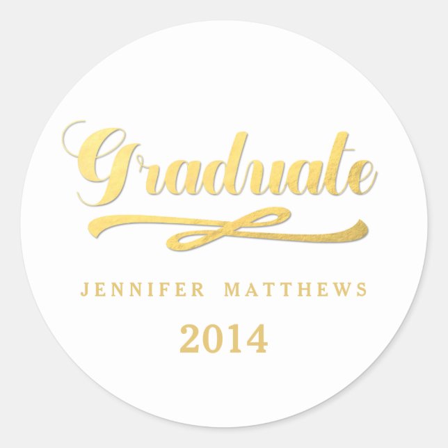 Gold and White Graduation Round Stickers (Front)