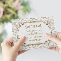 Gold and White Great Gatsby Art Deco Save The Date
