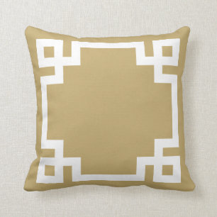 Gold and White Greek Key Border Cushion