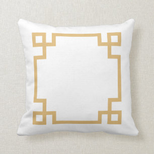 Gold and White Greek Key Cushion