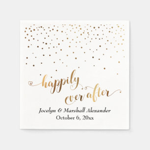 Gold and White Happily Ever After Hearts Confetti Napkin