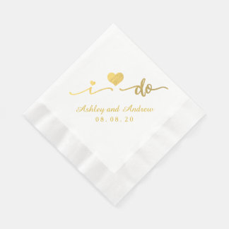 Gold and White I Do | Wedding Paper Napkin