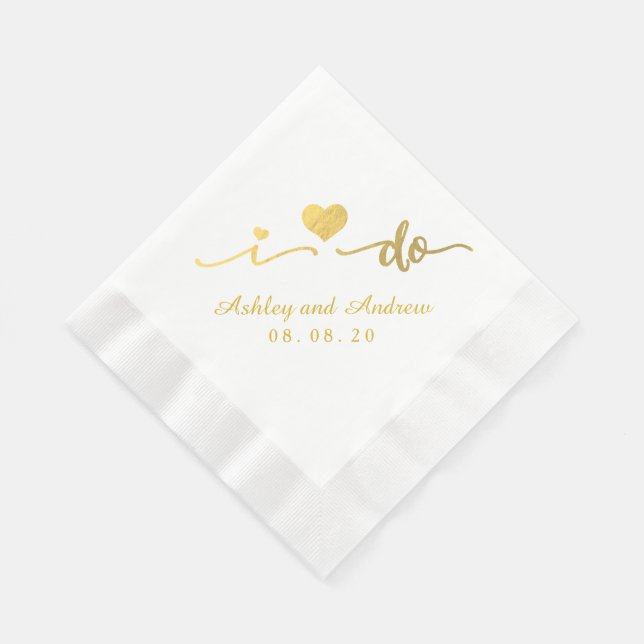 Gold and White I Do | Wedding Paper Napkin (Corner)