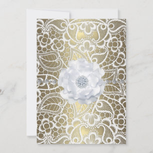 Gold and white lace elegant wedding invitation