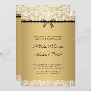 Gold And White Lace Wedding Invitation