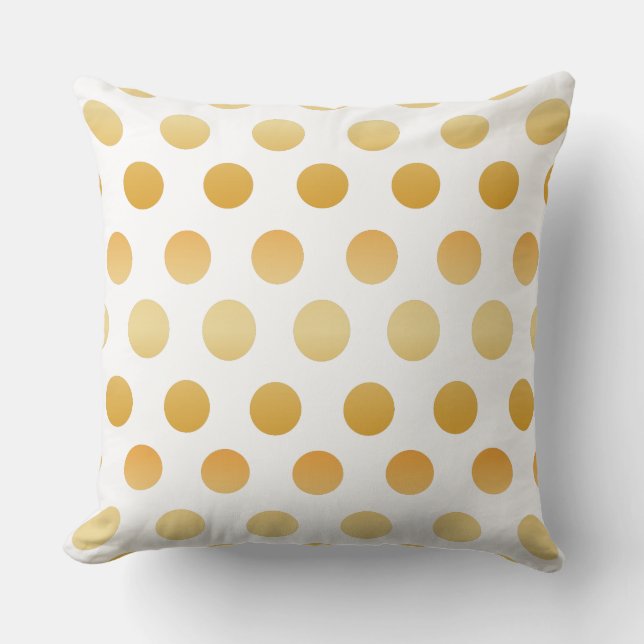 Gold and White | Large Polka Dots Pattern Cushion (Front)