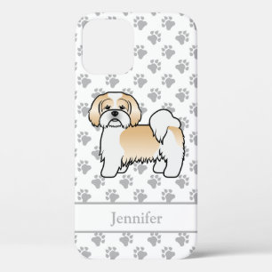 Gold And White Lhasa Apso Cartoon Dog & Name iPhone 12 Case