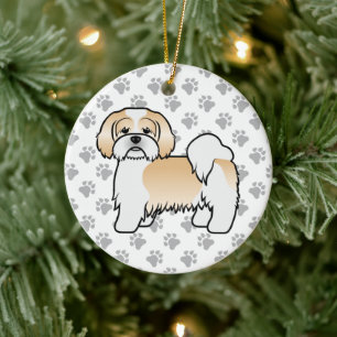 Gold And White Lhasa Apso Cute Cartoon Dog Ceramic Tree Decoration