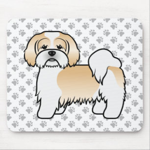 Gold And White Lhasa Apso Cute Cartoon Dog Mouse Mat