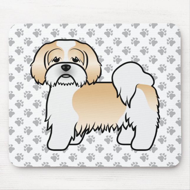 Gold And White Lhasa Apso Cute Cartoon Dog Mouse Mat (Front)