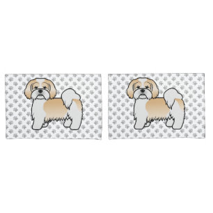 Gold And White Lhasa Apso Cute Cartoon Dog Pillowcase