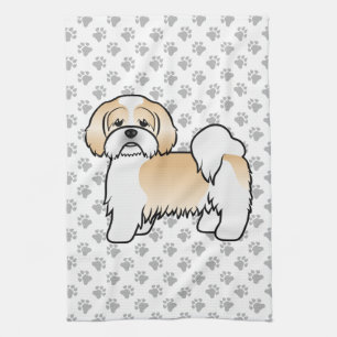 Gold And White Lhasa Apso Cute Cartoon Dog Tea Towel