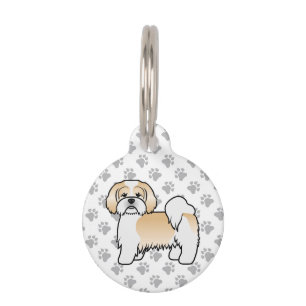 Gold And White Lhasa Apso Cute Dog & Pet's Info Pet Tag