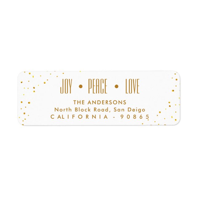Gold and White Love, Peace and Joy Return Address (Front)