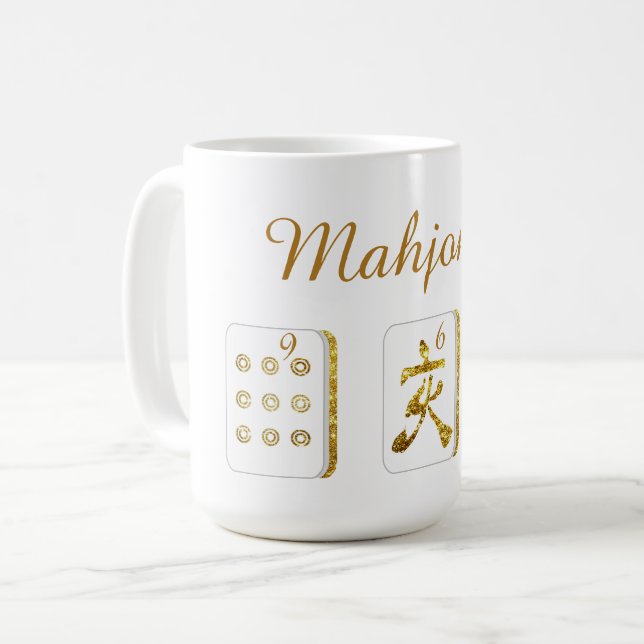 Gold and White Mahjong Tiles Coffee Mug (Front Left)