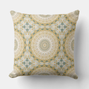 Gold and White Mandala Pattern with Teal Accents Cushion