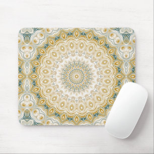Gold and White Mandala Pattern with Teal Accents Mouse Mat