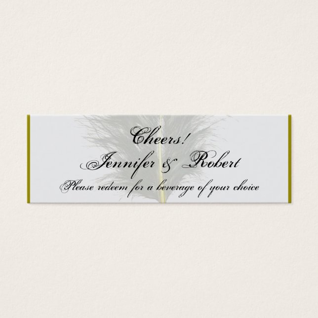 Gold and White Marabou Feather Wedding Drink Ticke (Front)