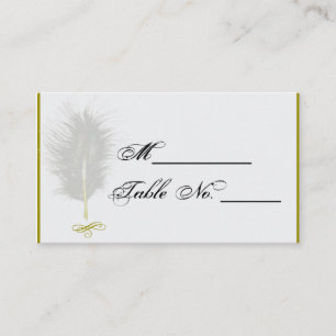 Gold and White Marabou Feather Wedding Place Card
